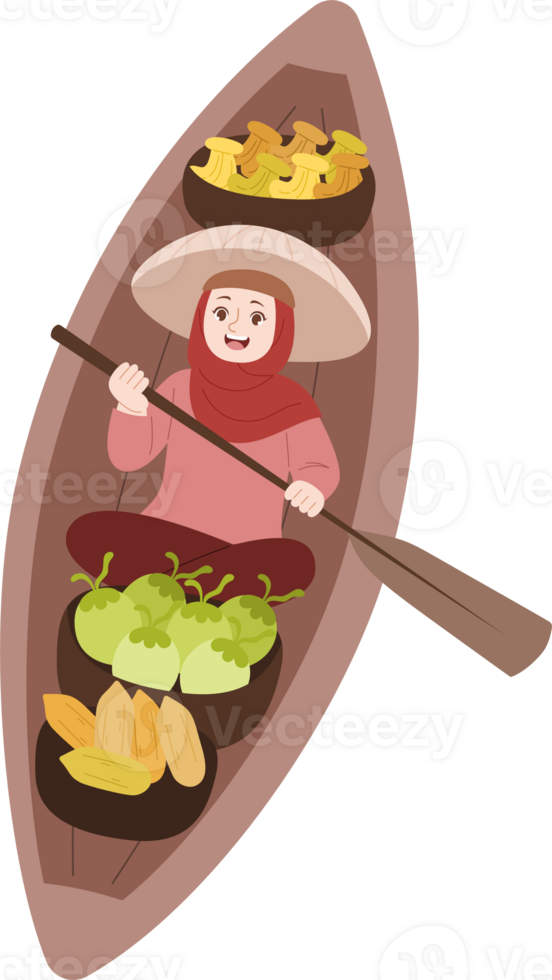 muslim woman selling fruit on a boat png