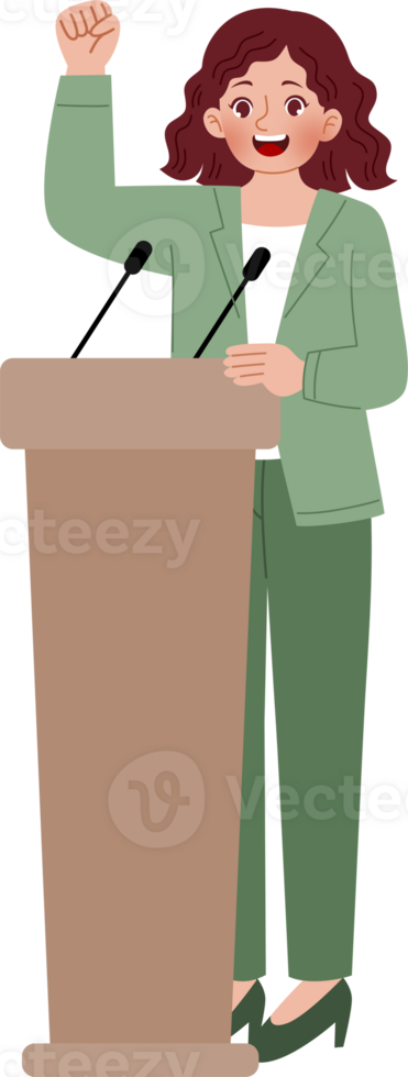 woman give speech at podium png