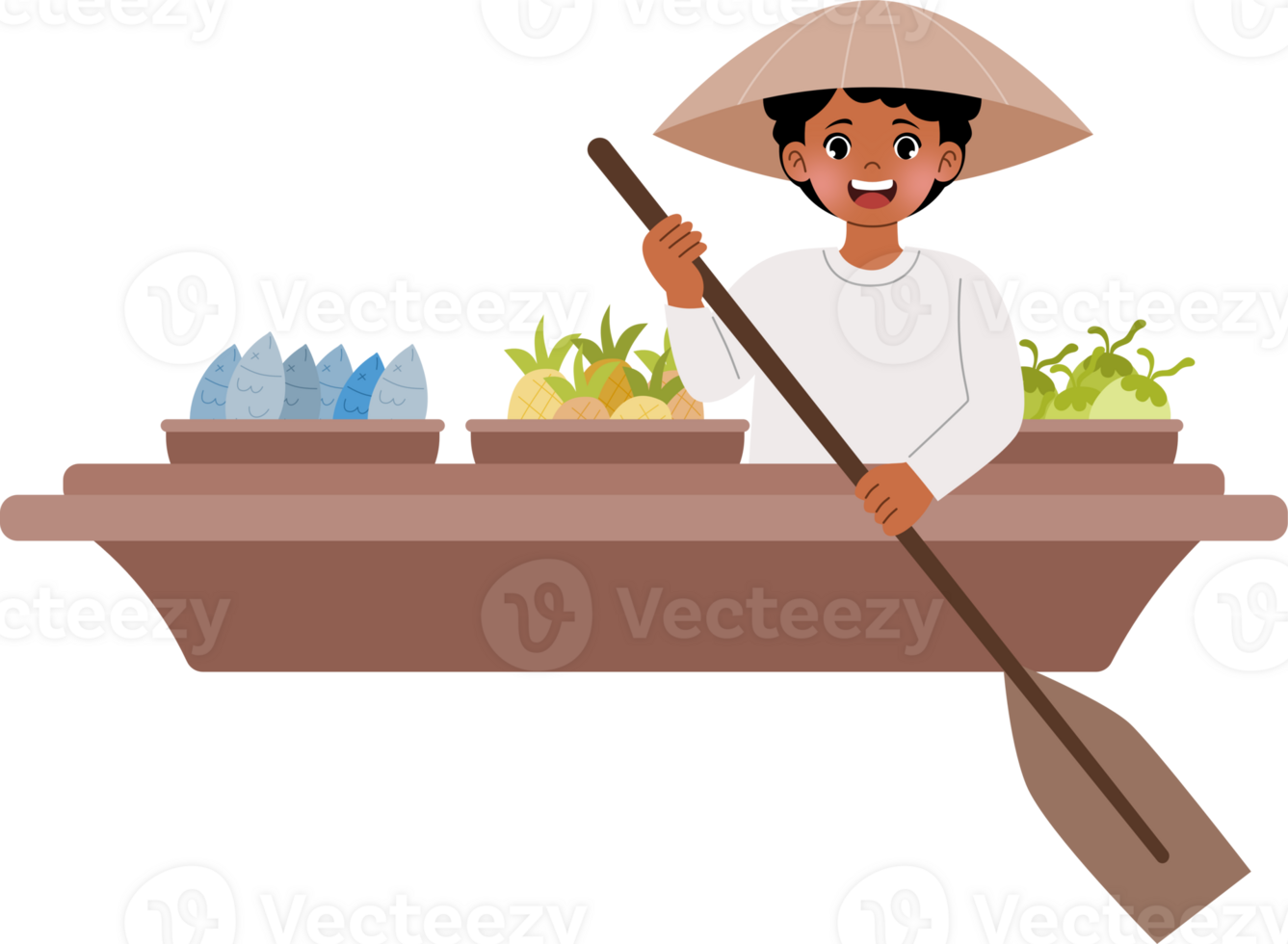 man working as floating market vendor png
