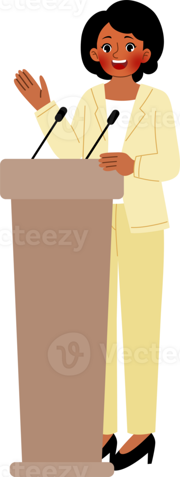 woman giving speech at podium png