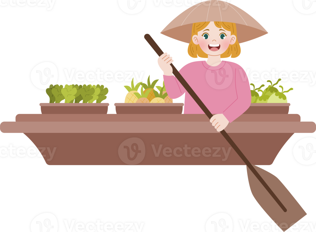woman working as floating market vendor png