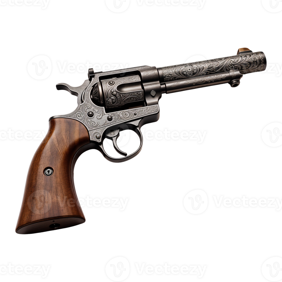 Vintage Pistol with Woodgrain Handle and Retro Details on Transparent Background png