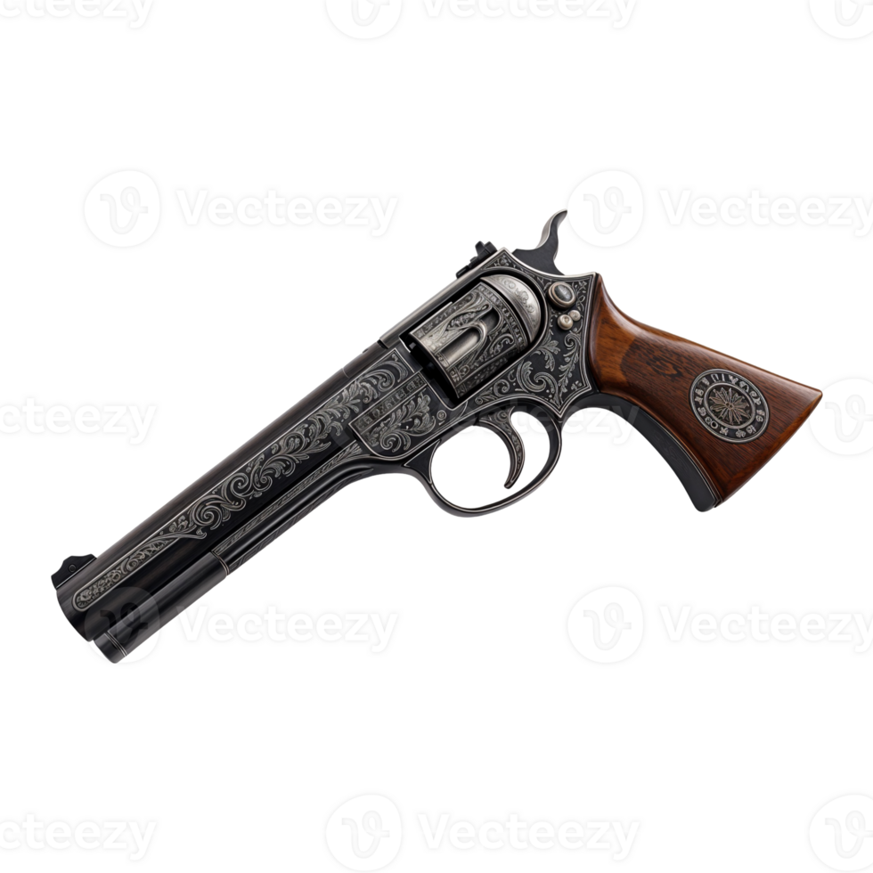 Vintage Engraved Pistol with Retro Details on Transparent Background png