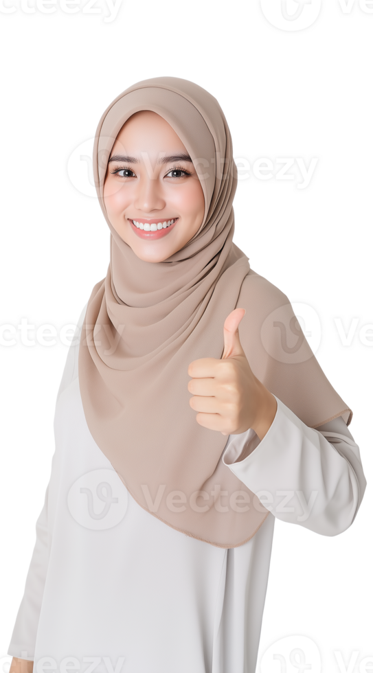 Soft lighting enhancing the beauty of a confident Muslim woman png