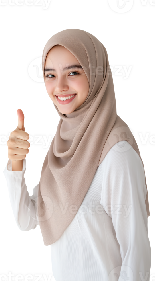 Stylish and modern hijab fashion with a friendly expression png