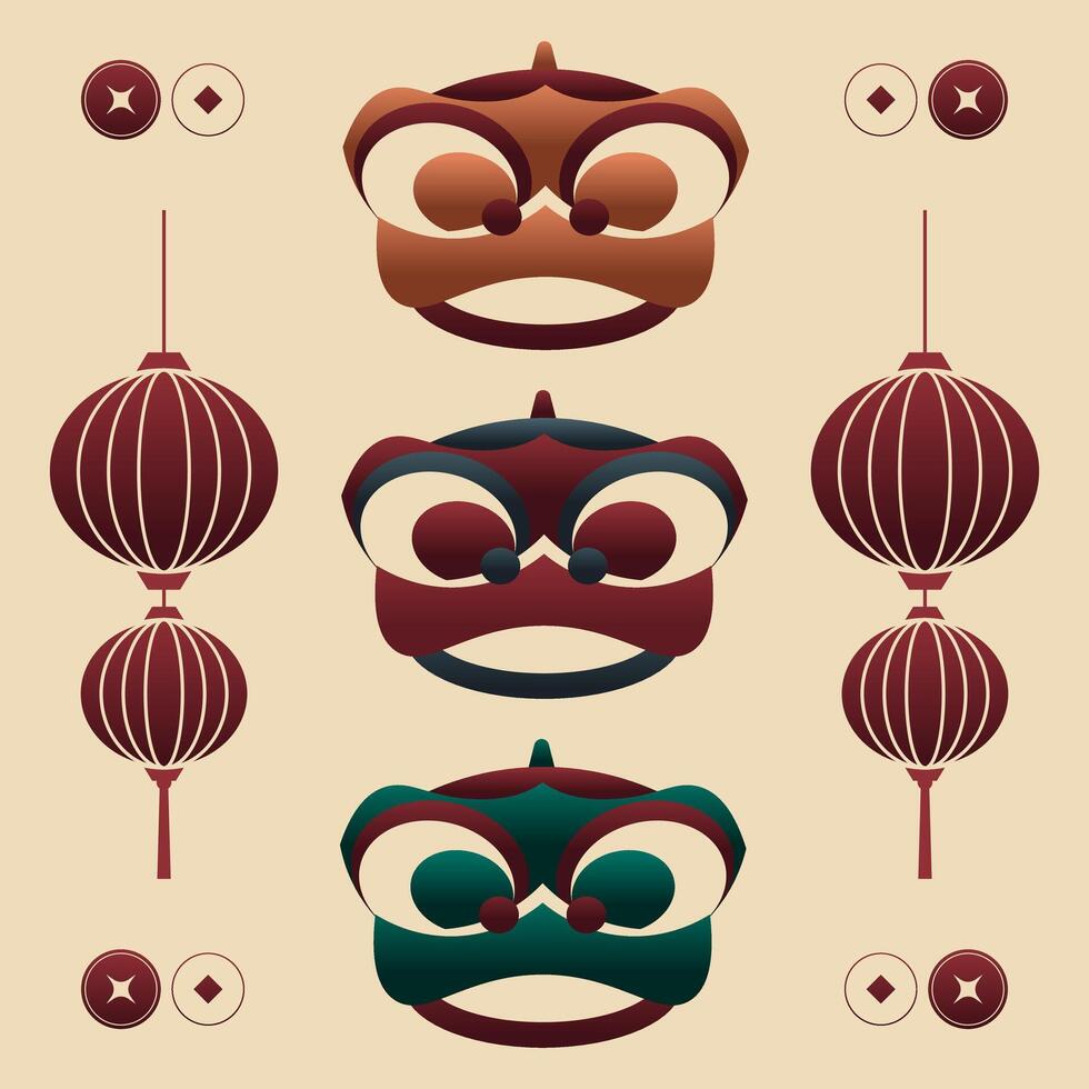 Chinese lunar new year collection in gradient color vector