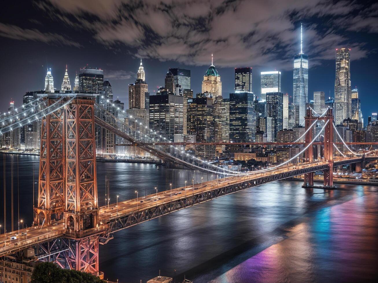 Night city with bridge photo