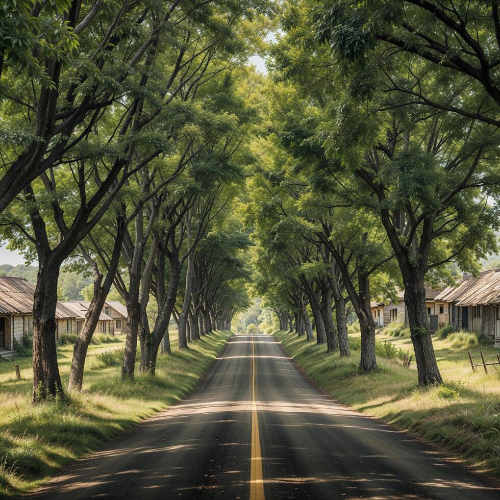 Straight road in the village photo