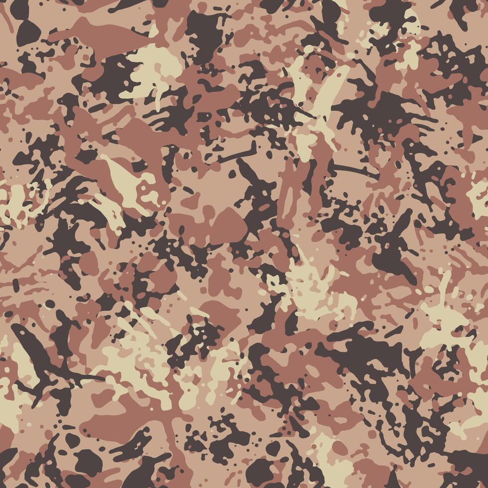 Grunge blot splashes texture and wet brush strokes for camouflage clothing, dirty spotted print. Camo textiles, seamless pattern. Desert military style, brown bark background. Smear wallpaper vector