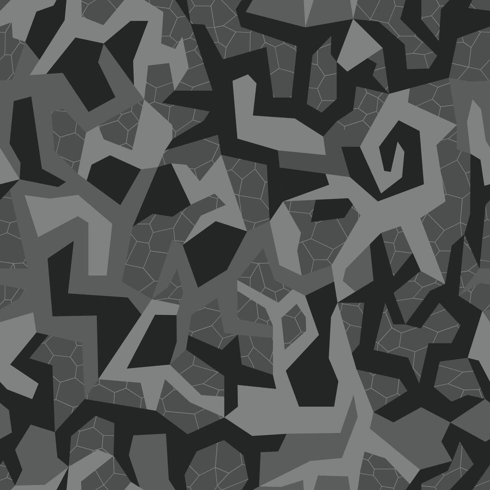 Military camouflage, repeats seamless texture. Camo geometric pattern for Army Clothing. Black color, fabric hunting vector