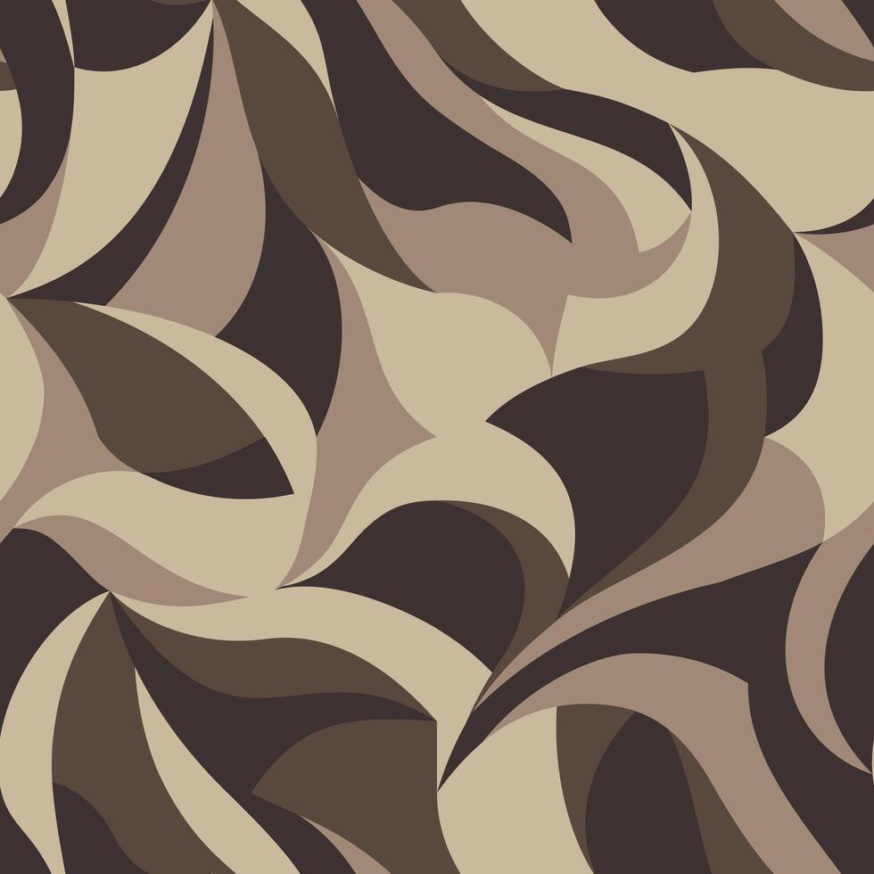 Camo curly waves abstract background. Fashionable seamless camouflage. Stylized abstract petals pattern in brown sand colors can be used for web page backgrounds, wallpapers, printing on fabric vector
