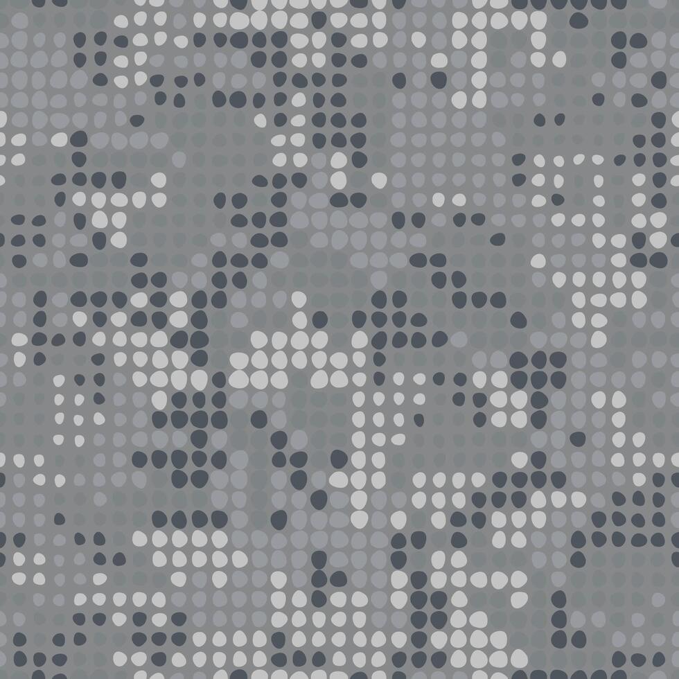 Digital light gray monochrome background. Seamless halftone dots camouflage pattern for your design. Camo texture vector
