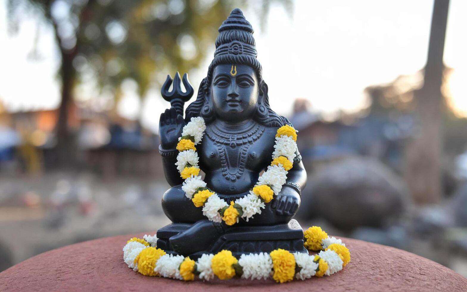 Lord Mahadev black stone statue photo