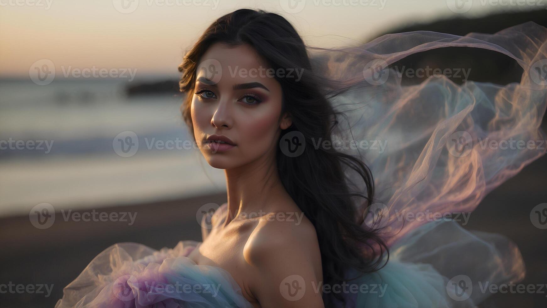 Elegant woman wear flowing dress photo