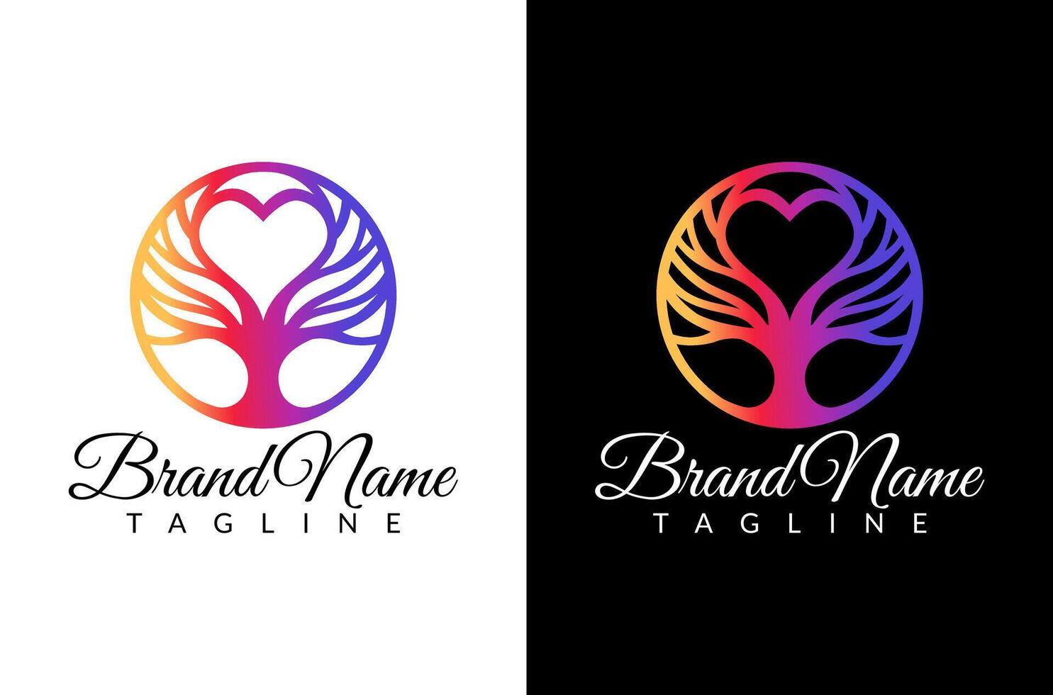 Modern futuristic elegant tree logo, heart shape love tree logo, Nature Logo, creative colorful logo, nature landscape, illusion technology, dream artistic illustration 3d modern generation tree icon vector