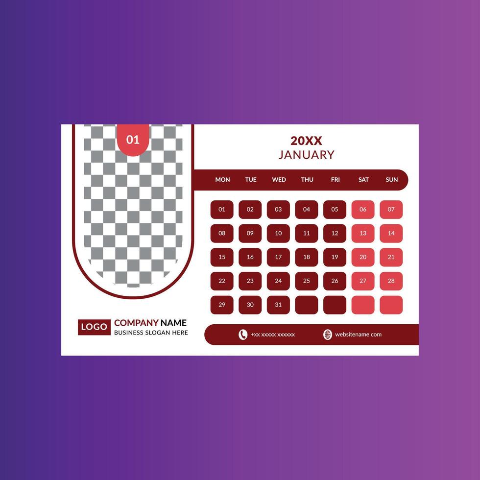 Modern Desk Calendar Design. Creative Template Display for Promotional Campaign. vector