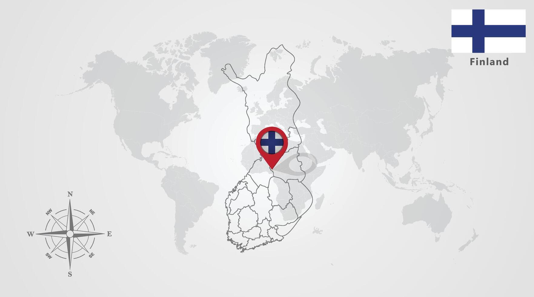Finland flag icon design with map outline, Template with the national flag and map vector