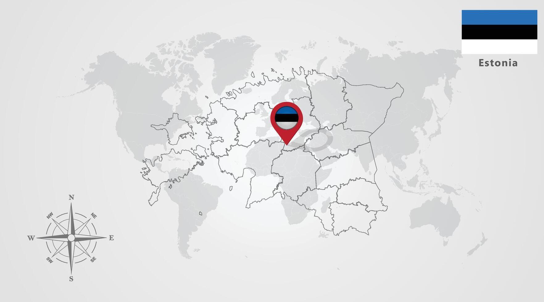 Estonia flag icon design with map outline, Template with the national flag and map vector