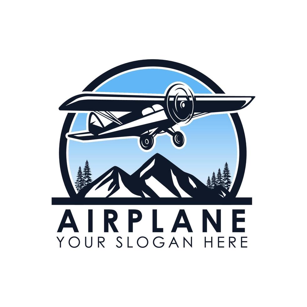 Mountain and Sky for Classic Aviation Aircraft Airline Airplane Flight Emblem Badge Retro vector