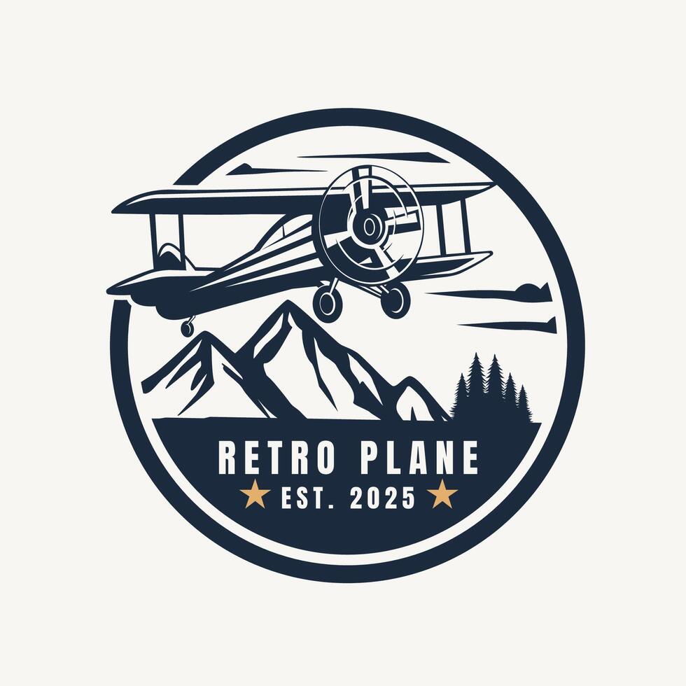 Vintage retro plane logo airplane airline badge design template vector