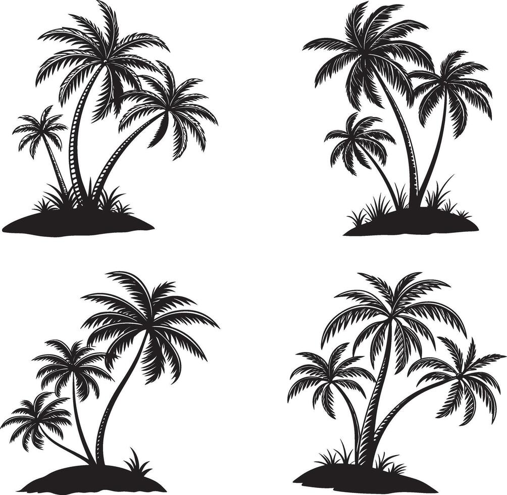 Collection of silhouettes of palm trees. vector