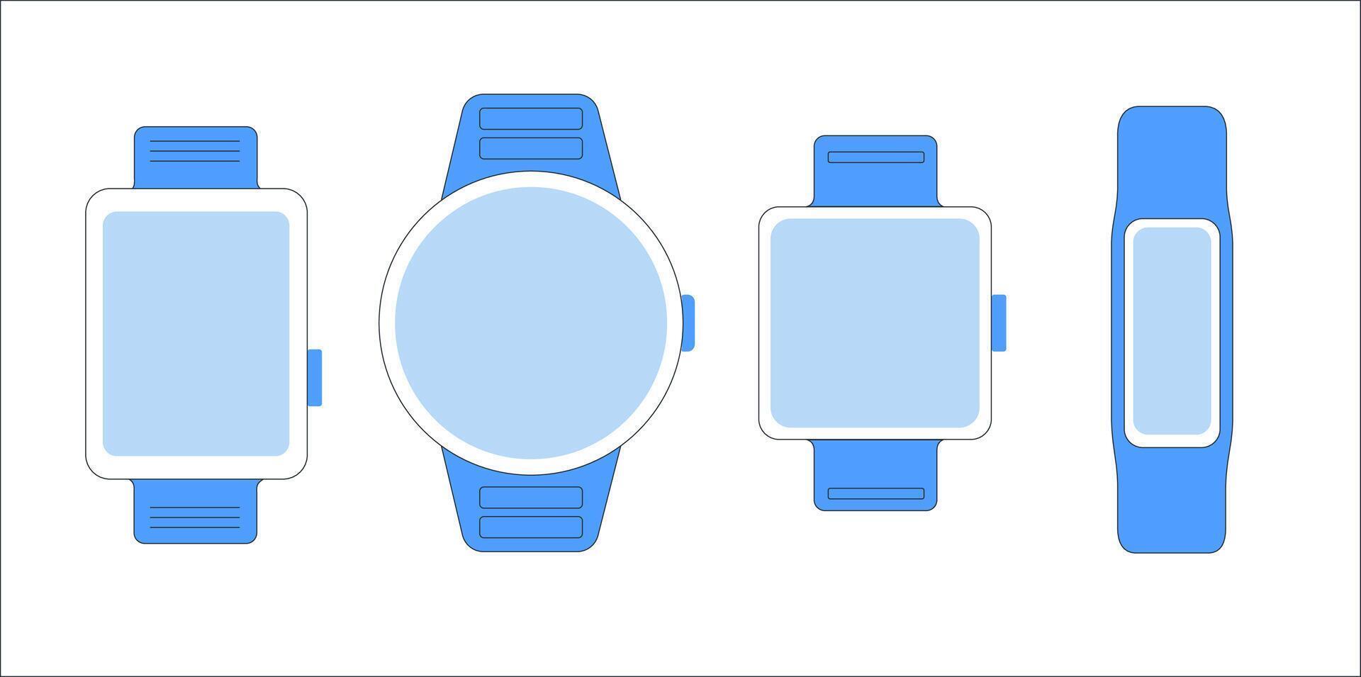 Fitness bracelet and smartwatch set for tracking activity, heart rate, and sleep. Perfect for workouts, notifications, and daily health monitoring. vector