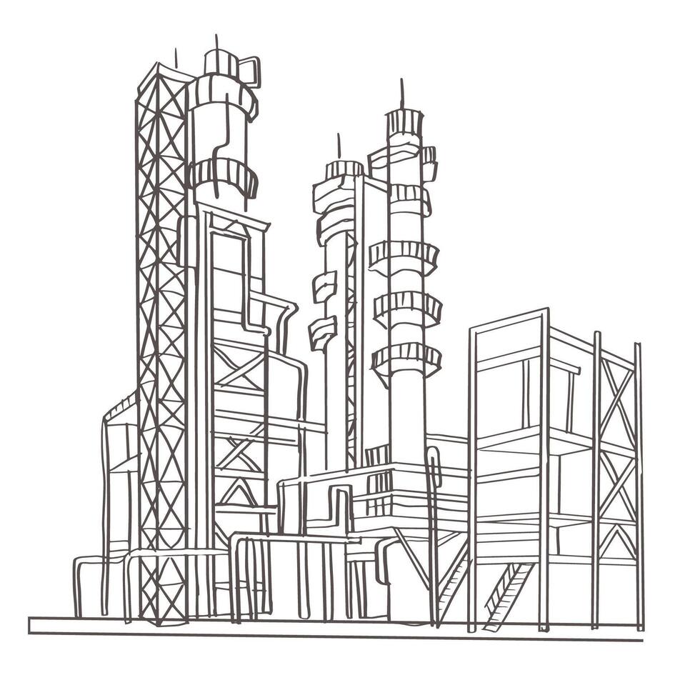 Oil and gas industry platform featuring outbuildings, storage tanks, and infrastructure. Ideal for banner, poster, brochure, and flyer design related to industrial or energy topics. vector