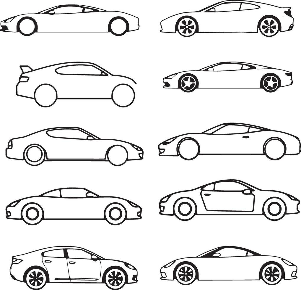 Collection of Outline Car Front and Side Views vector