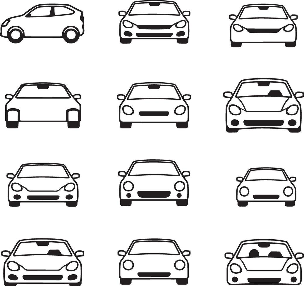 The Collection of Outline Car Front and Side Views vector
