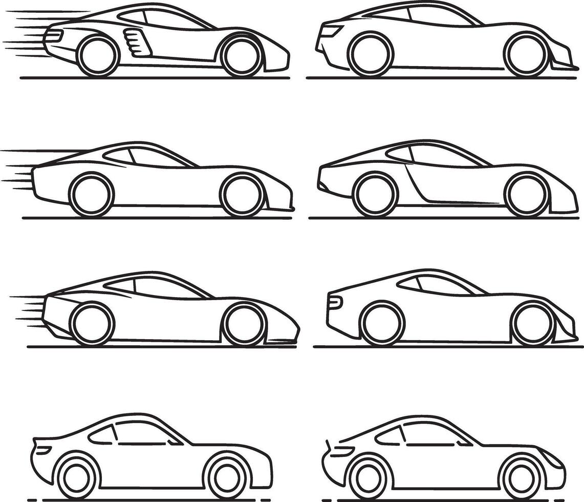 Simple Line Art Illustrations of Various Car Models bundle vector