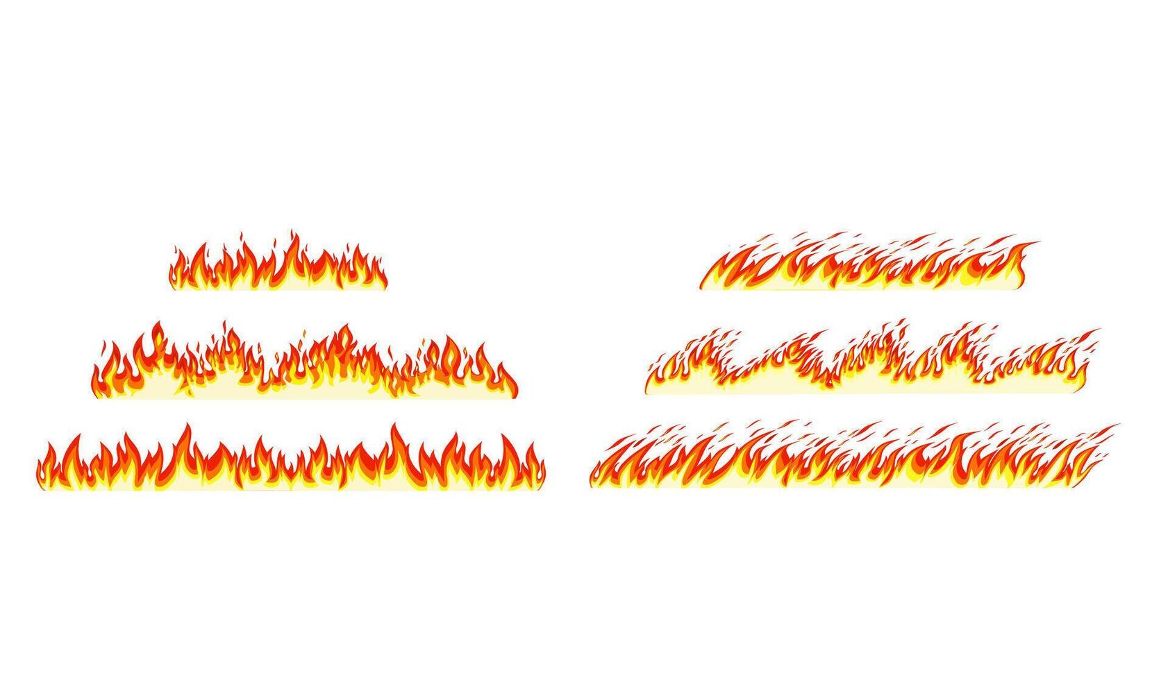 Fire borders on white. Cartoon flame banner border elements, orange burn bounds. Fire horizontal format. vector