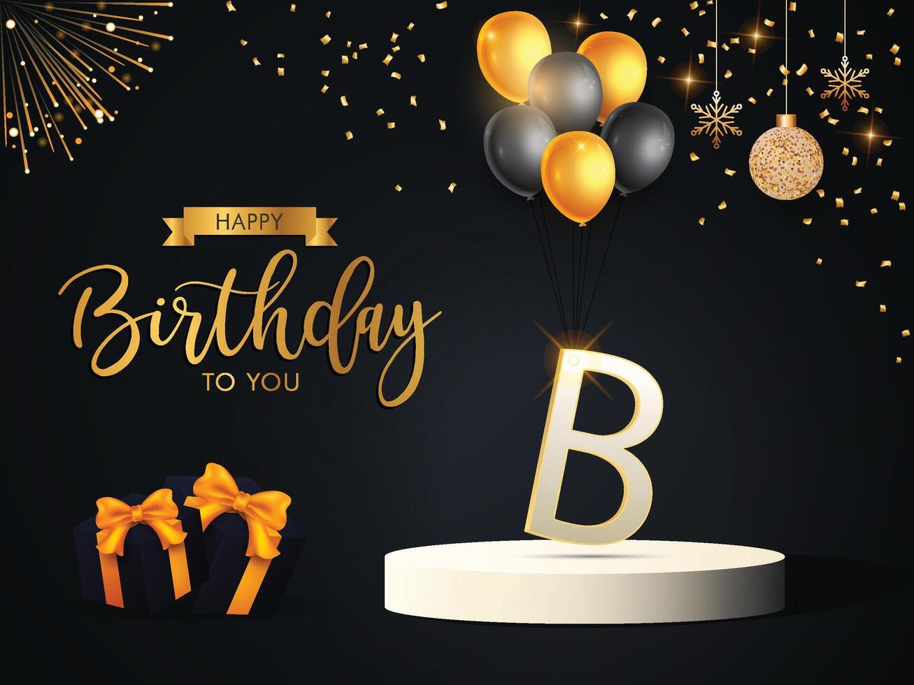 happy birthday design with alphabet b and golden, silver balloons vector