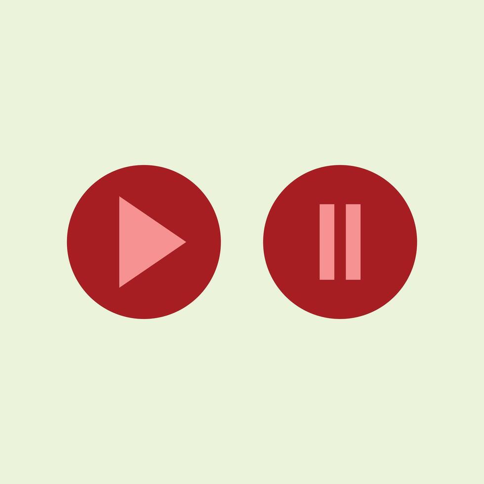 Play and pause buttons illustration in flat style. Red and white. Media player resources graphic element design. Element illustration with a media player button theme. technology vector