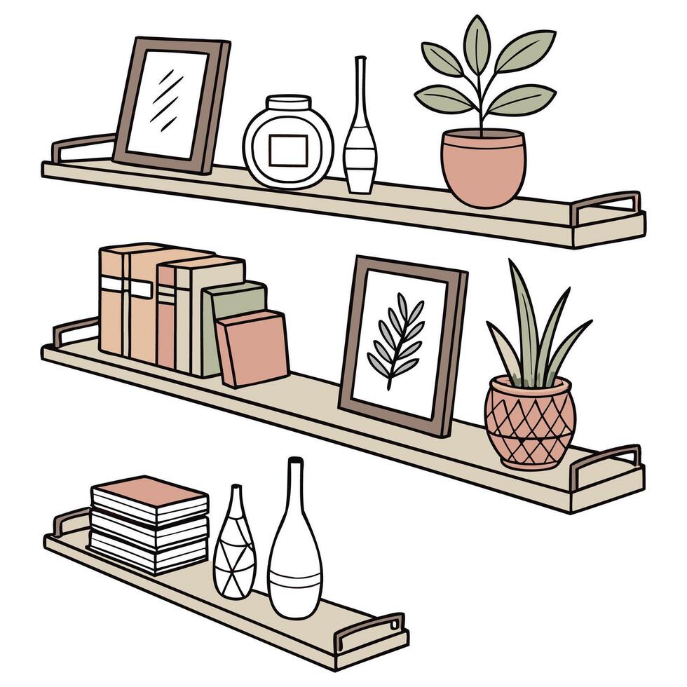 creative wall shelves art collection vector