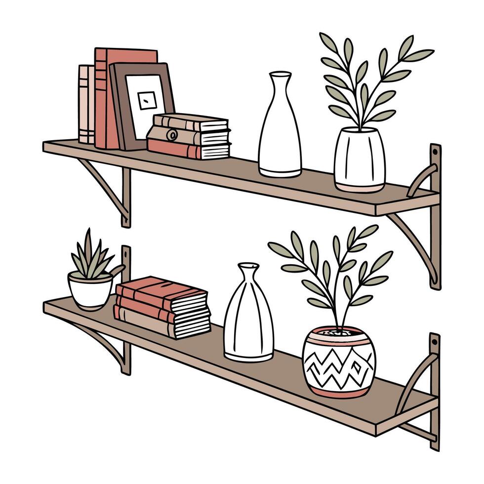 stylish wall shelves illustration set vector