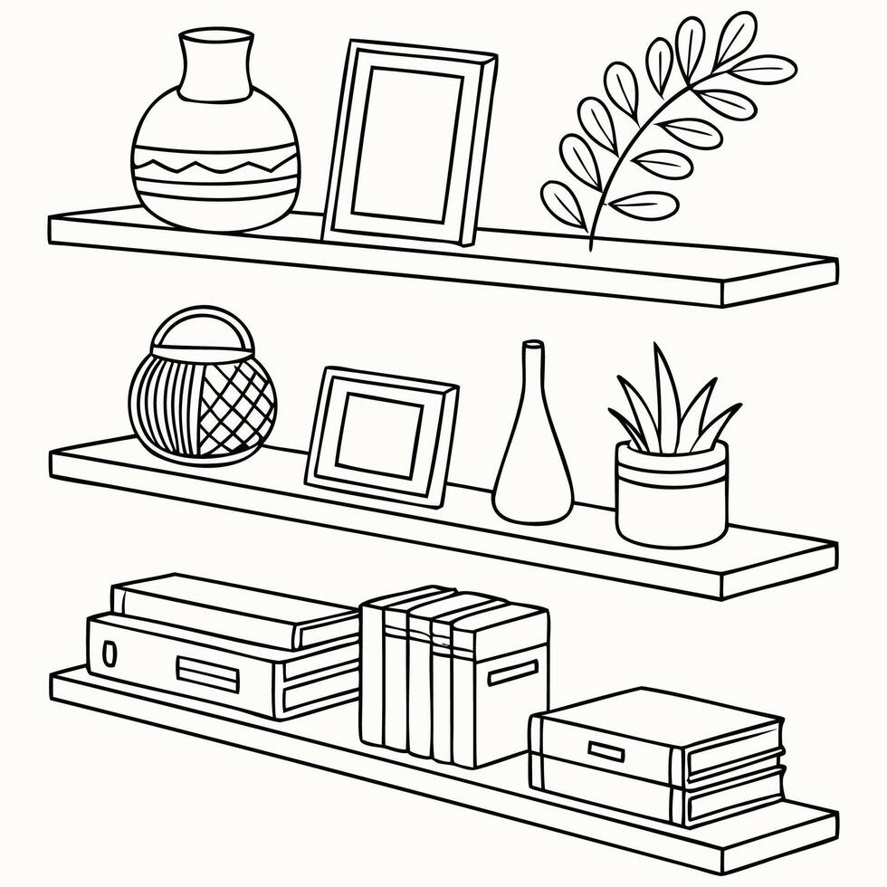 abstract wall shelves line art illustration vector