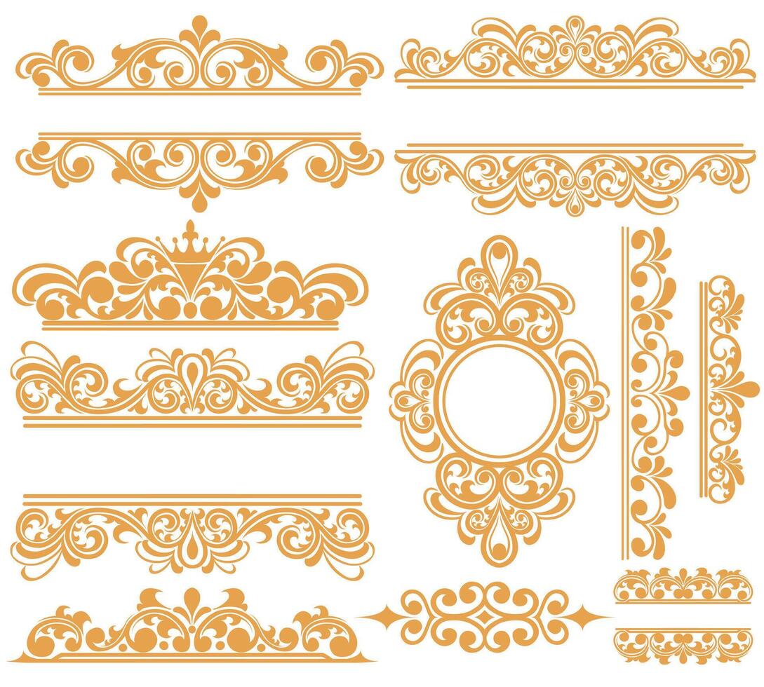 Set of Ornament floral design element for frame, border, and wedding with vintage style Free vector