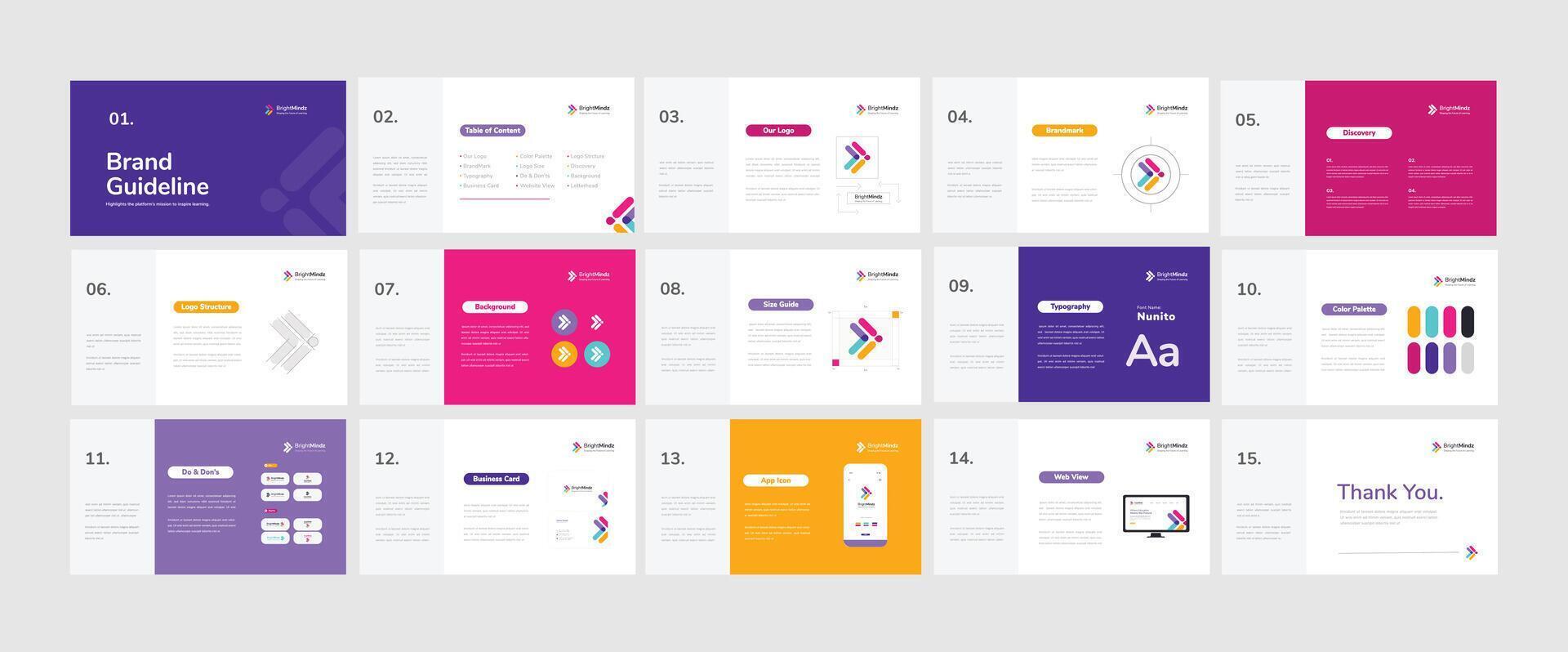Brand Guidelines poster layout template. Brand identity presentation. Manual template design vector