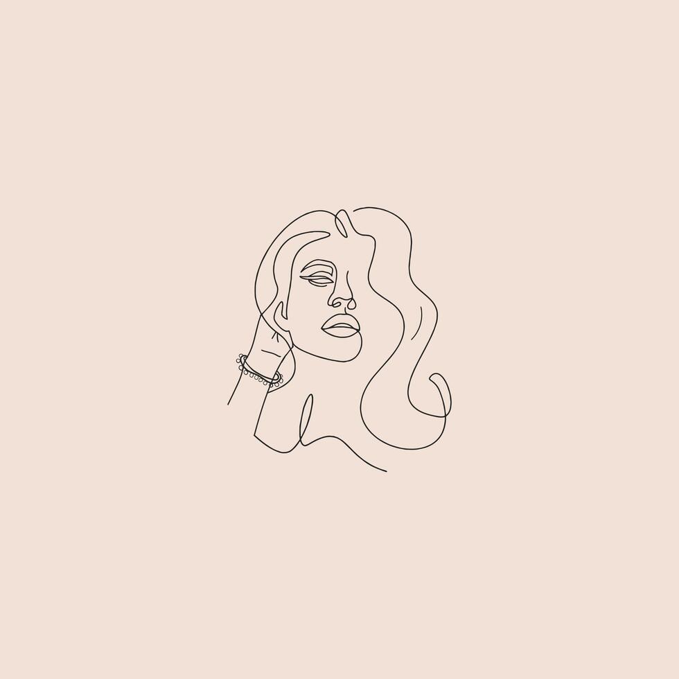 Simple hand-drawn trendy line silhouette woman. Modern minimalism art, aesthetic contour vector