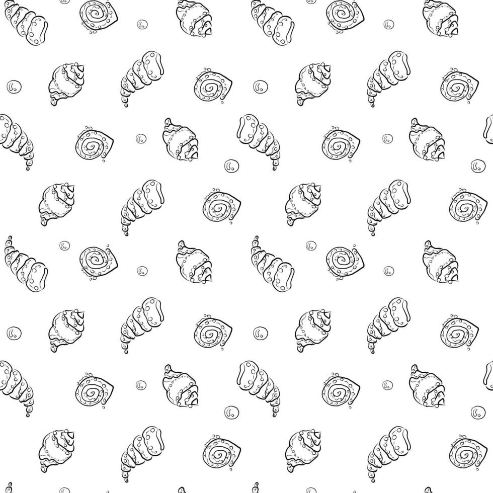 Seamless pattern with sea shells, sea organisms, textile, monochrome pattern vector