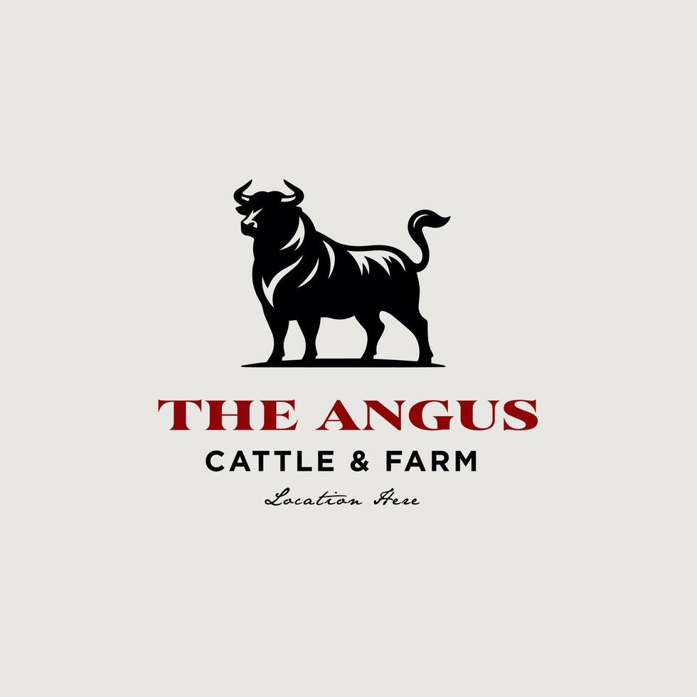 Cattle Cow Bull Angus Buffalo For Food Restaurant Beef Meat Steak Grill Barbeque barbecue bbq Vintage Retro Logo design vector