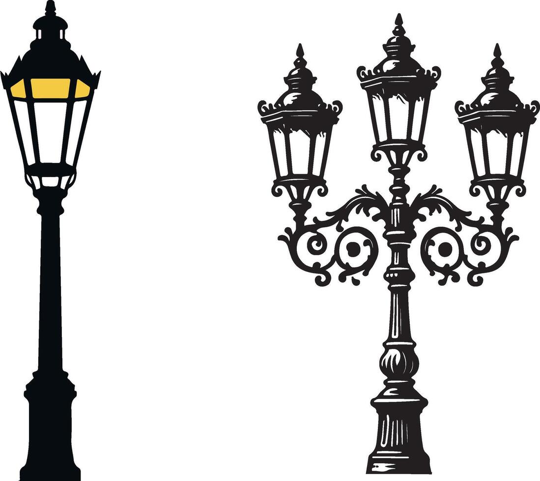 street lamp post silhouette vector