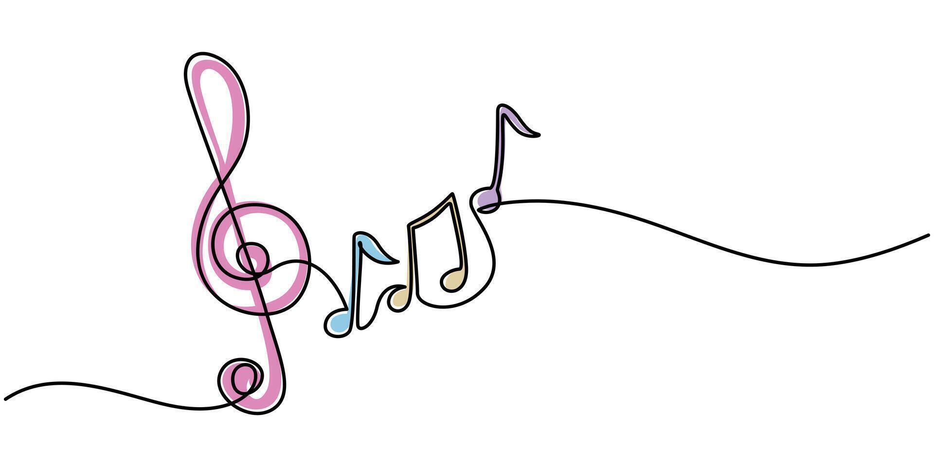 continuous one line drawing music note melody sound isolated icon illustration design black and white vector