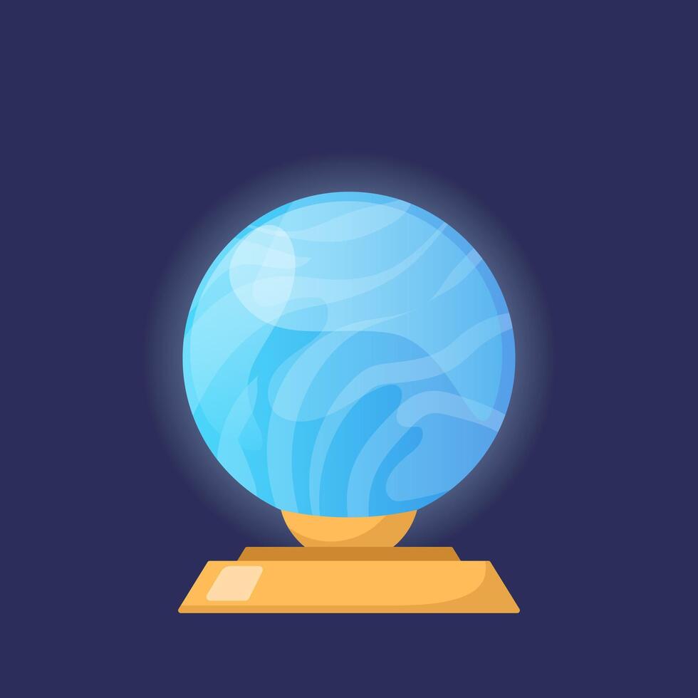 Shining crystal ball for fortune telling, magic tool of fortuneteller and magician. illustration. vector