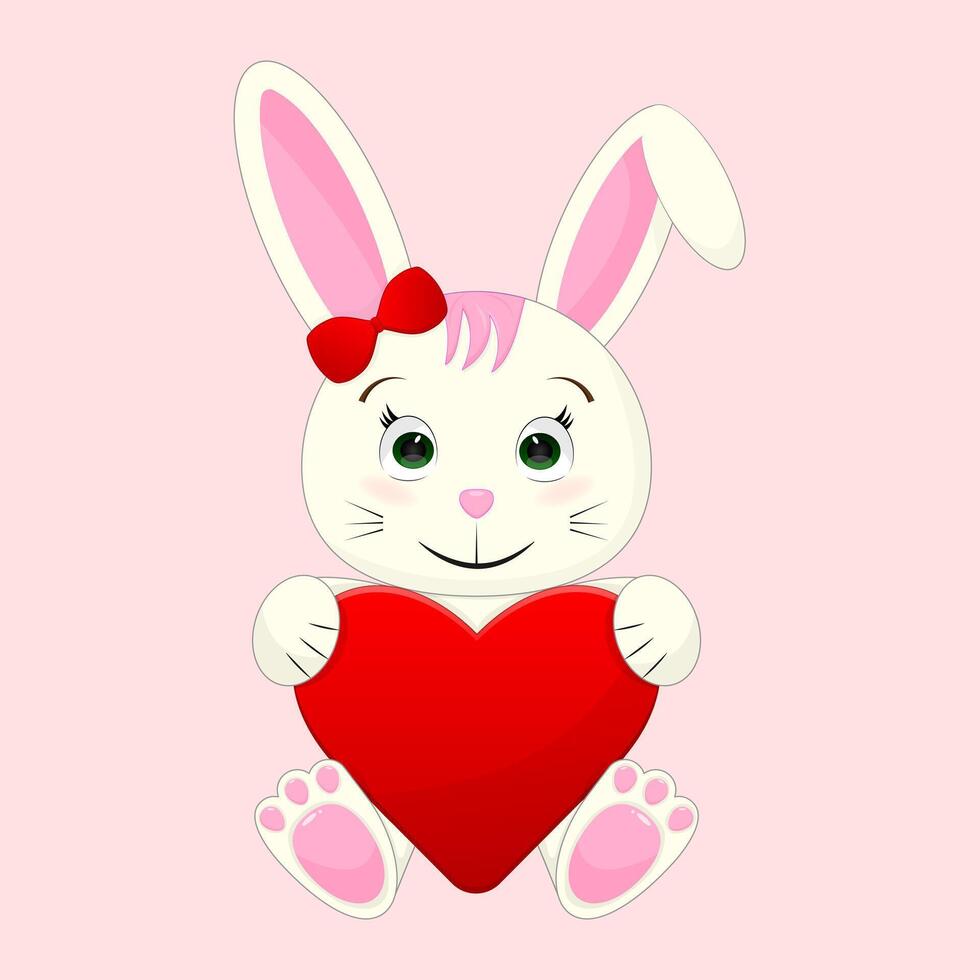 White bunny with heart vector