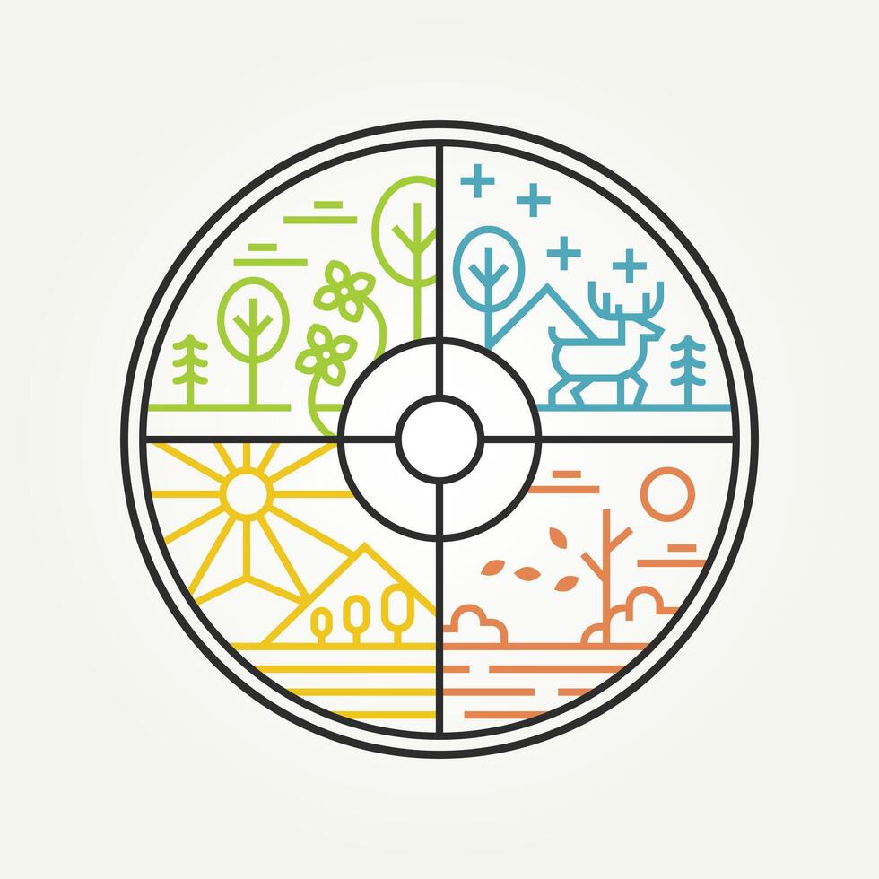 minimalist four season line art icon logo illustration design. simple modern winter, spring, summer and autumn logo concept vector