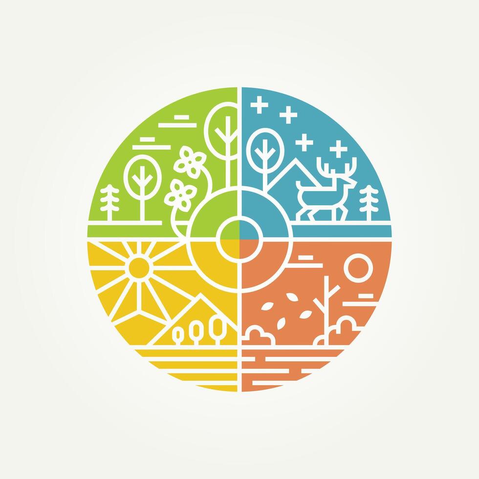 minimalist four season icon logo illustration design. simple modern winter, spring, summer and autumn logo concept vector