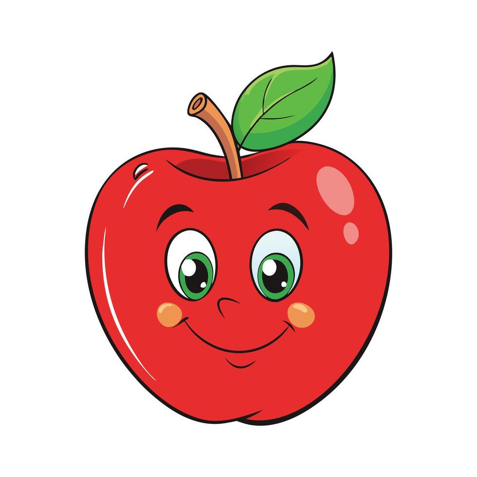 a cartoon red apple with a green leaf vector