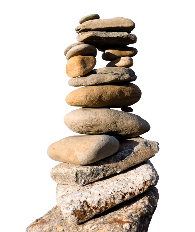 Stack of zen stones tower isolated, Balancing of pebble sea rocks stacked on top of each other.Element object for Zen like or Yoga,Spa stones concepts png