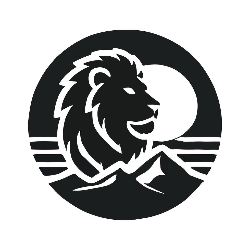 lion head logo with mountain background vector